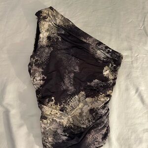 White fox floral patterned one shoulder top